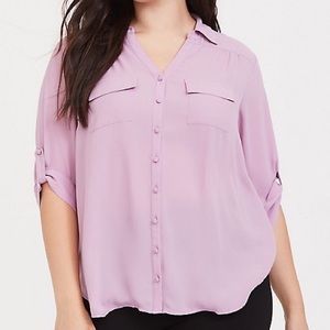 Torrid 3 Lilac Georgette Button Down Pullover Blouse